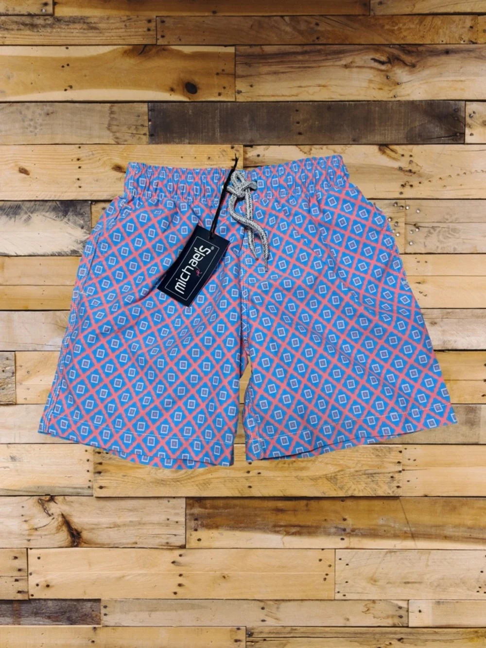 NWT Michael’s Swimwear Swim Trunks Blue Pink Diamond Print Boys Size 6 - Picture 4 of 6